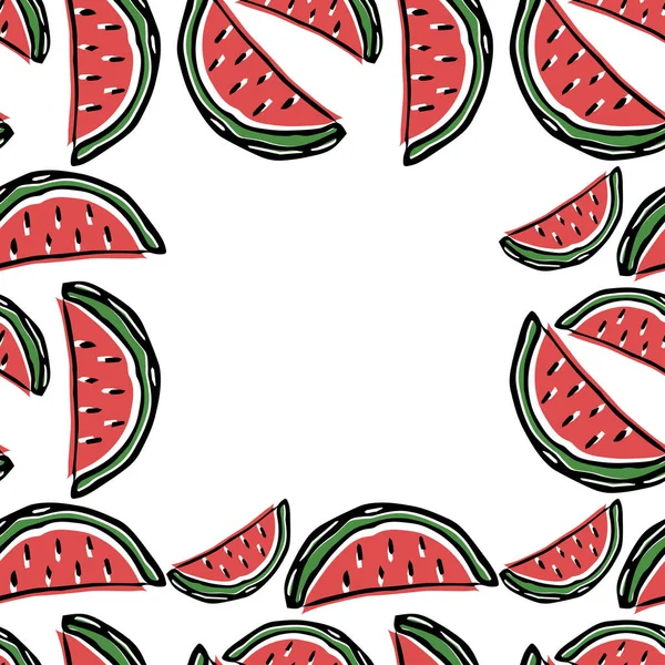 Nahtloses Wassermelonenmuster Mit Platz Für Text Gekritzelter Vektor Mit Wassermelonen — Stockvektor