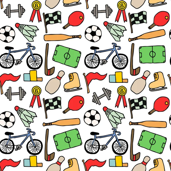 Colored Seamless Vector Pattern Sports Icons Doodle Vector Sport Icons — стоковый вектор