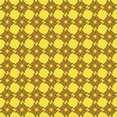 Kusursuz muz deseni. Sarı zemin üzerinde muz simgeleri olan karalama vektörü. Klasik muz deseni