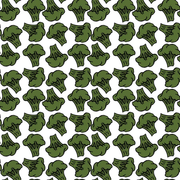 Seamless Broccoli Pattern Doodle Vector Green Broccoli Icons Vintage Green — 스톡 벡터