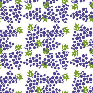 Kusursuz üzüm vektör deseni. Mavi üzüm ikonlu Doodle vektörü. Vintage üzüm deseni