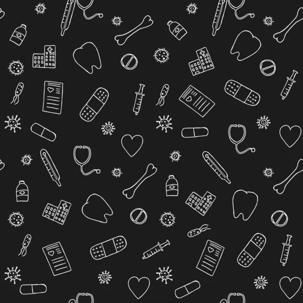 Seamless Pattern Icons Theme Medicine Doodle Vector Medicine Icons Black — стоковый вектор