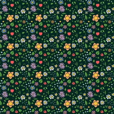 Renksiz dikişsiz çiçek vektör deseni. Yeşil arka planda çiçek desenli karalama vektörü. Eski çiçek desenleri