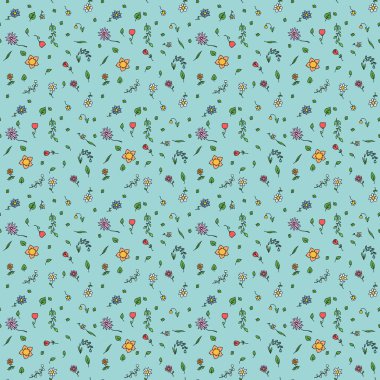 Renksiz çiçek vektör deseni. Mavi arka planda çiçek desenli karalama vektörü. Eski çiçek desenleri