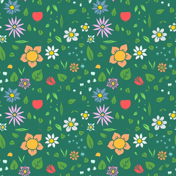 Colorfull Seamless Floral Vector Pattern Doodle Vector Floral Pattern Green — Stockvektor