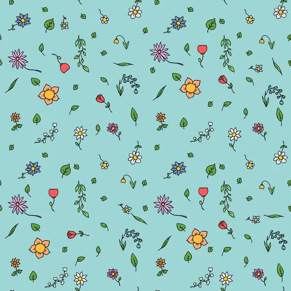 Colored Seamless Floral Vector Pattern Doodle Vector Floral Pattern Blue — Image vectorielle