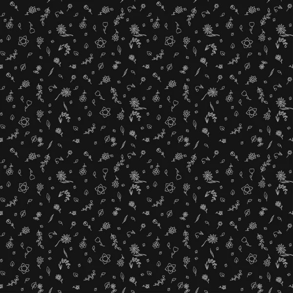 Απρόσκοπτη Floral Διανυσματικό Μοτίβο Doodle Διάνυσμα Floral Μοτίβο Μαύρο Φόντο — Διανυσματικό Αρχείο
