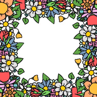 Renkli vektör çiçek simgeleri metin için yer alır. Çiçek simgeleriyle karalama vektör çerçevesi