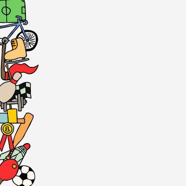 Metin için yeri olan renkli vektör spor simgeleri. Spor simgeleriyle karalama vektör çerçevesi