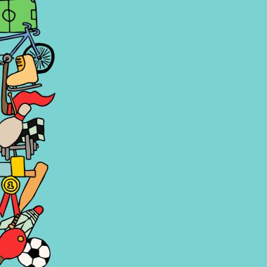 Metin için yeri olan renkli vektör spor simgeleri. Spor simgeleriyle karalama vektör çerçevesi