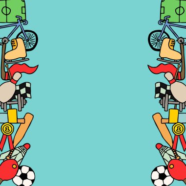 Metin için yeri olan renkli vektör spor simgeleri. Spor simgeleriyle karalama vektör çerçevesi