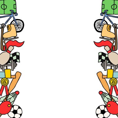 Metin için yeri olan renkli vektör spor simgeleri. Spor simgeleriyle karalama vektör çerçevesi