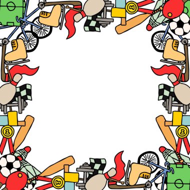 Metin için yeri olan renkli vektör spor simgeleri. Spor simgeleriyle karalama vektör çerçevesi