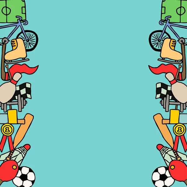 Metin için yeri olan renkli vektör spor simgeleri. Spor simgeleriyle karalama vektör çerçevesi