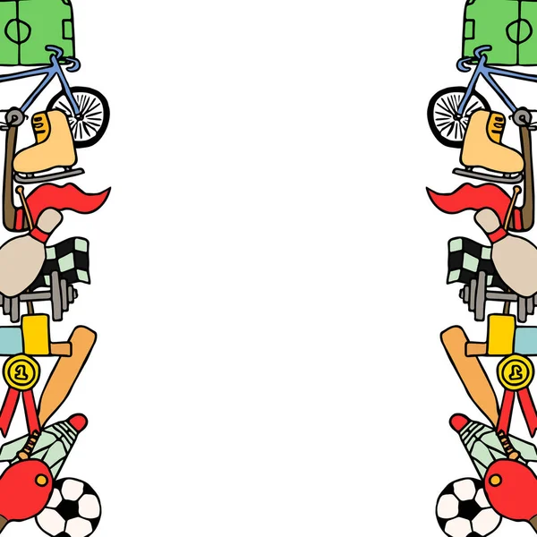 Metin için yeri olan renkli vektör spor simgeleri. Spor simgeleriyle karalama vektör çerçevesi