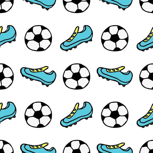 Sömlöst Mönster Med Fotbollsboll Doodle Vektor Illustration Med Fotboll Färgad — Stock vektor