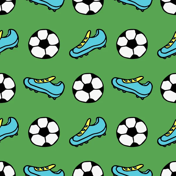 Sömlöst Mönster Med Fotbollsboll Doodle Vektor Illustration Med Fotboll Färgad — Stock vektor