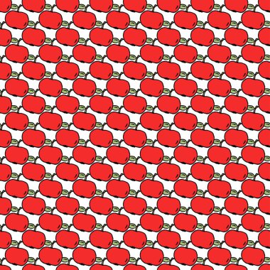 Elma deseni. Kırmızı elmalı kusursuz karalama deseni. Kırmızı elmalı renkli vektör çizimi