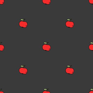 Elma deseni. Kırmızı elmalı kusursuz karalama deseni. Kırmızı elmalı renkli vektör çizimi