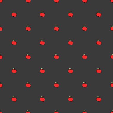 Elma deseni. Kırmızı elmalı kusursuz karalama deseni. Kırmızı elmalı renkli vektör çizimi