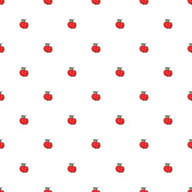 Elma deseni. Kırmızı elmalı kusursuz karalama deseni. Kırmızı elmalı renkli vektör çizimi