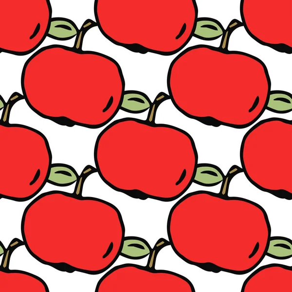 Elma deseni. Kırmızı elmalı kusursuz karalama deseni. Kırmızı elmalı renkli vektör çizimi