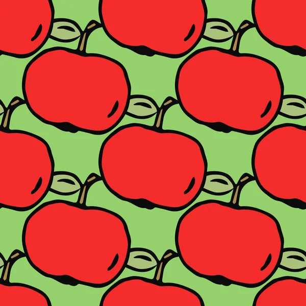 Elma deseni. Kırmızı elmalı kusursuz karalama deseni. Kırmızı elmalı renkli vektör çizimi