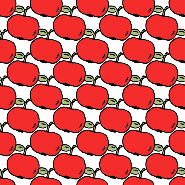 Elma deseni. Kırmızı elmalı kusursuz karalama deseni. Kırmızı elmalı renkli vektör çizimi