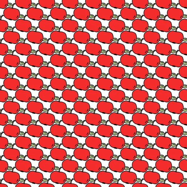 Elma deseni. Kırmızı elmalı kusursuz karalama deseni. Kırmızı elmalı renkli vektör çizimi