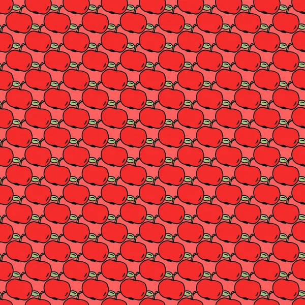 Elma deseni. Kırmızı elmalı kusursuz karalama deseni. Kırmızı elmalı renkli vektör çizimi