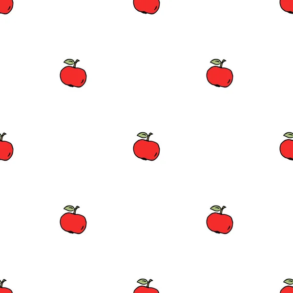 Apples Pattern Seamless Doodle Pattern Red Apples Colored Vector Illustration — Vettoriale Stock