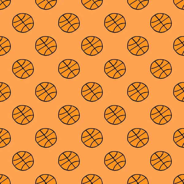 Motif Sans Couture Doodle Avec Ballon Basket Ball Illustration Vectorielle — Image vectorielle