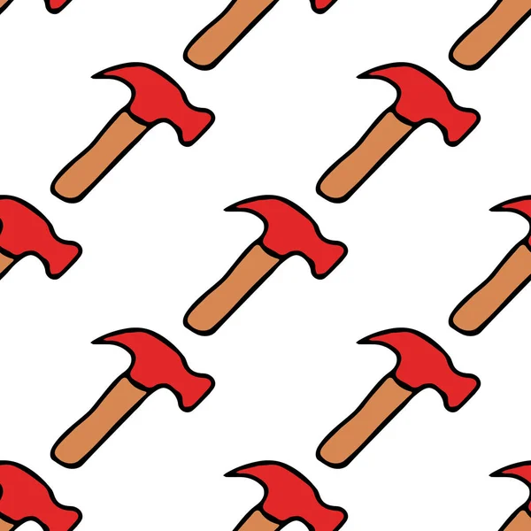 Seamless Vector Pattern Construction Hammer Colored Construction Tools Background Doodle — ストックベクタ