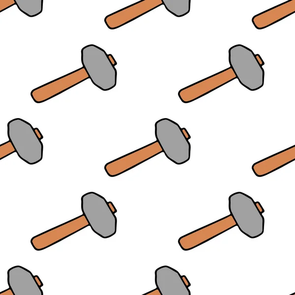 Seamless Vector Pattern Construction Hammer Colored Construction Tools Background Doodle — 스톡 벡터