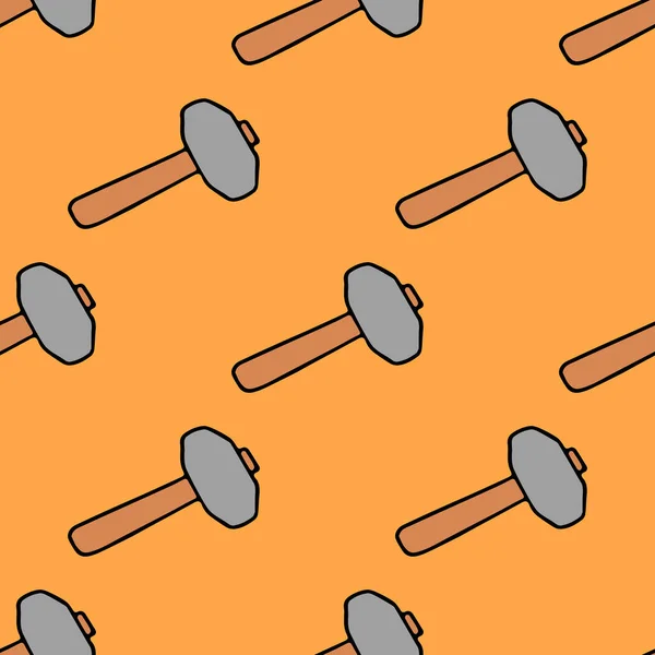 Seamless Vector Pattern Construction Hammer Colored Construction Tools Background Doodle — 스톡 벡터