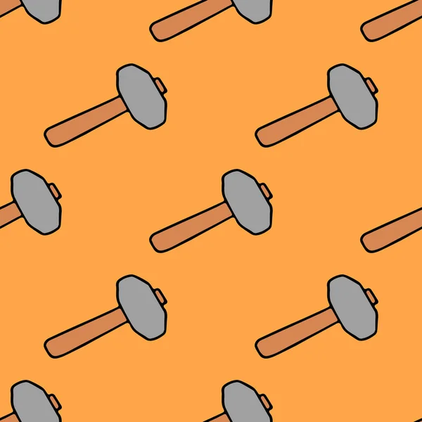 Seamless Vector Pattern Construction Hammer Colored Construction Tools Background Doodle — ストックベクタ