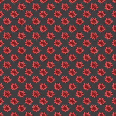 Seamless floral vector pattern. Colored flowers background. Doodle floral pattern with red flowers. Vintage floral pattern illustration