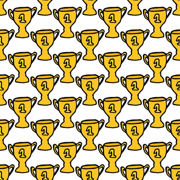 Бесшовные Каракули Кубком Чемпиона Векторная Иллюстрация Золотой Чашкой Спортивный Фон — стоковый вектор