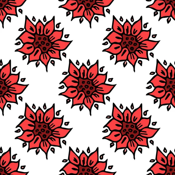 Kusursuz çiçek vektör deseni. Renkli çiçek arka planı. Kırmızı çiçekli karalama deseni. Klasik çiçek desenli resimleme