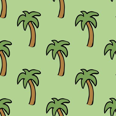 Kusursuz avuç içi izi. Renkli avuç arkası. Yeşil palmiyeli tropik desen. Vintage palmiye deseni