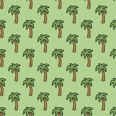 Kusursuz avuç içi izi. Renkli avuç arkası. Yeşil palmiyeli tropik desen. Vintage palmiye deseni