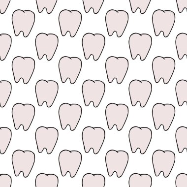 Kusursuz diş izi. Renkli diş geçmişi. Diş ile Doodle vektör illüstrasyonu