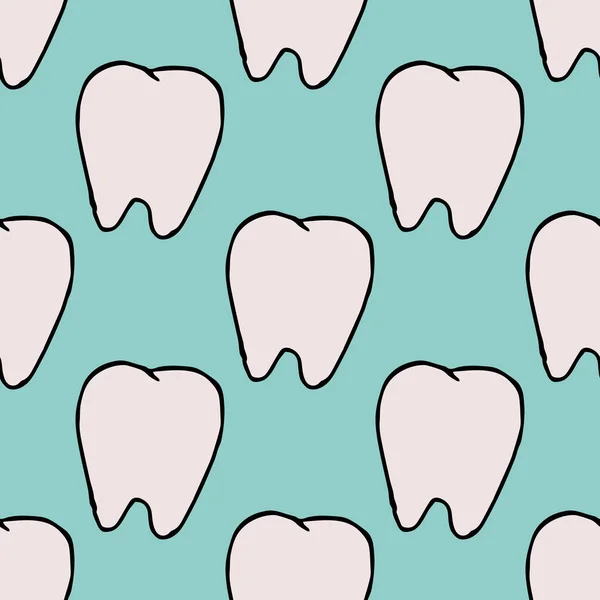 Seamless Tooth Pattern Colored Dental Background Doodle Vector Illustration Tooth — Vettoriale Stock