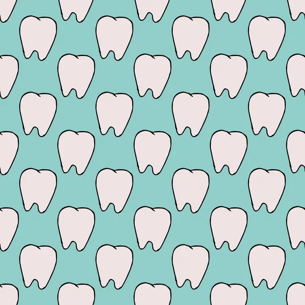 Seamless Tooth Pattern Colored Dental Background Doodle Vector Illustration Tooth — Vetor de Stock