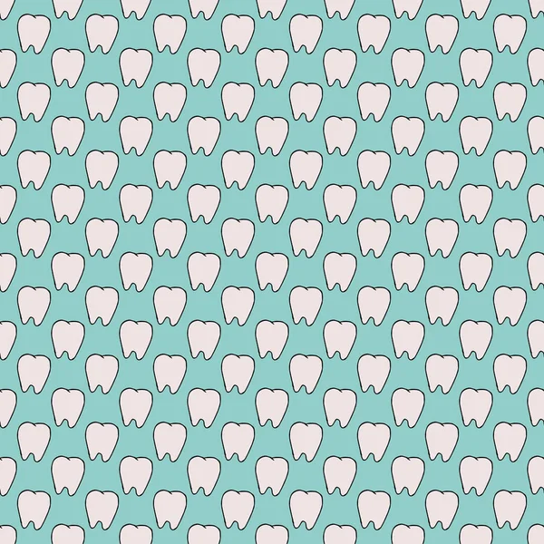 Seamless Tooth Pattern Colored Dental Background Doodle Vector Illustration Tooth — Stock Vector