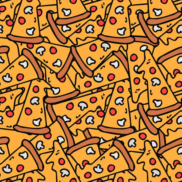 Bezešvé Pizzy Barevná Pizza Pozadí Obrázek Vektorové Pizzy Doodle — Stockový vektor