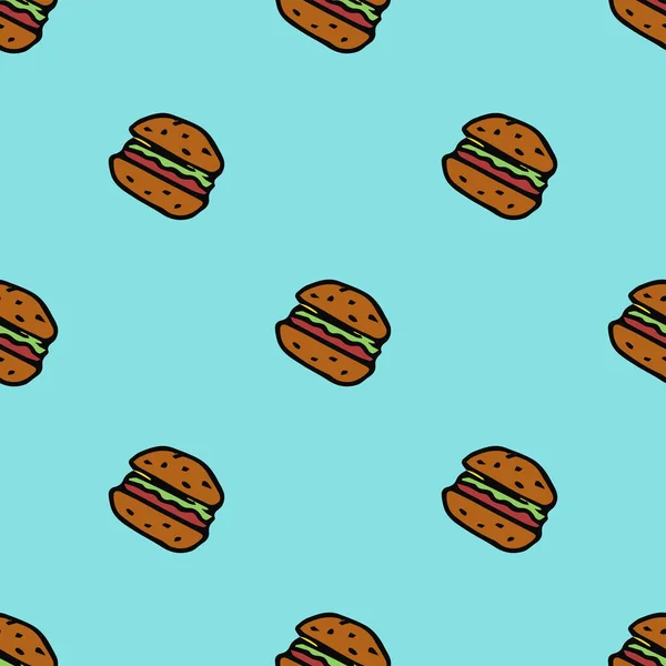 Patrón Sin Costuras Con Iconos Hamburguesa Fondo Hamburguesa Color Doodle — Vector de stock