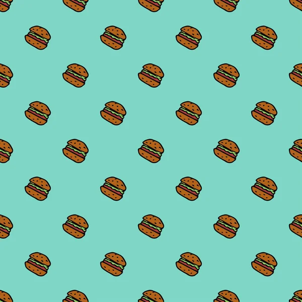 Seamless Pattern Burger Icons Colored Hamburger Background Doodle Vector Burger —  Vetores de Stock