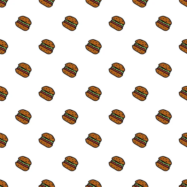 ハンバーガーのアイコンとシームレスなパターン 色のハンバーガーの背景 落書きベクトルバーガーイラスト — ストックベクタ