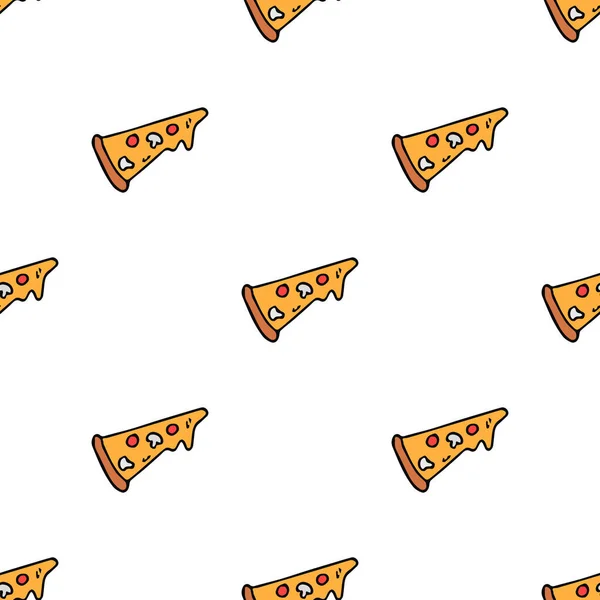 Seamless Pizza Pattern Colored Pizza Background Doodle Vector Pizza Illustration — 스톡 벡터